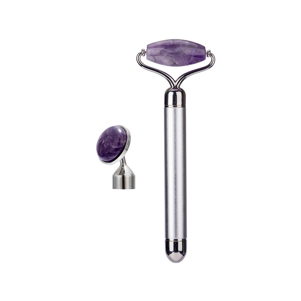 Dechoicelife (A-Silver-No Box) 2 In 1 Electric Vibrating Natural Rose Quartz Jade Roller Face Lifting Crystal Jade Stone Facial Roller Beauty Massage Tool