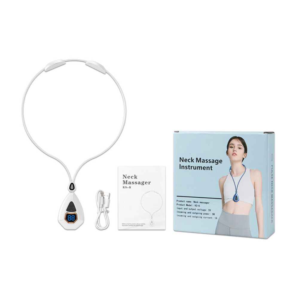 Dechoicelife White (A-A- With Box) Rechargeable Hanging Neck Massager Ems Tens Cervical Back And Neck Massager Pulse 3D Heating Shoulder Massage Tools