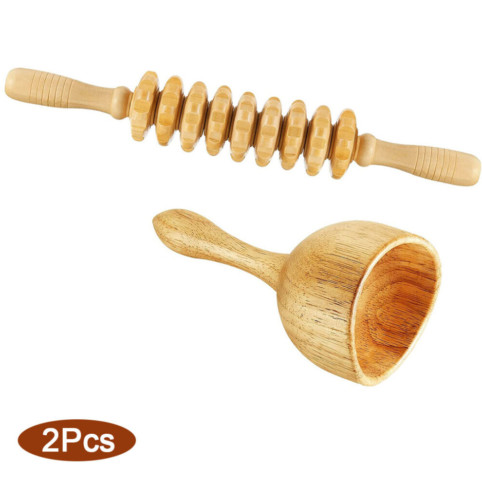 Dechoicelife (A-Set B-2Pcs) Wood Massage Tools Anti-Cellulite Massage Roller Wood Massage Cup Fascia Massage Roller For Lymphatic Drainage Muscle Relaxation