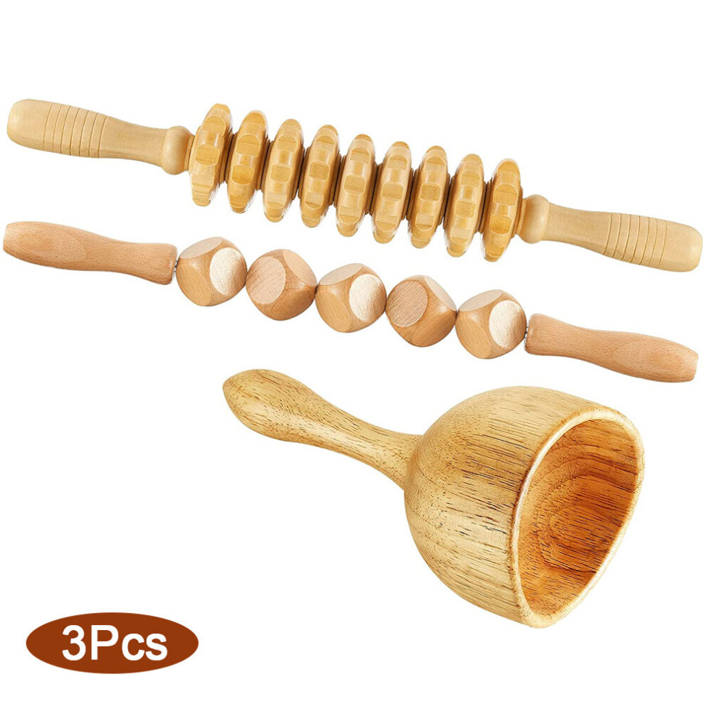 Dechoicelife (A-Set A-3Pcs) Wood Massage Tools Anti-Cellulite Massage Roller Wood Massage Cup Fascia Massage Roller For Lymphatic Drainage Muscle Relaxation