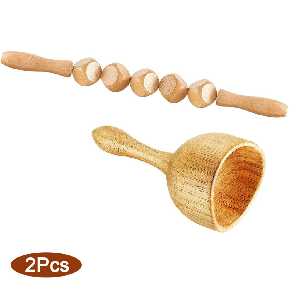 Dechoicelife (A-Set D-2Pcs) Wood Massage Tools Anti-Cellulite Massage Roller Wood Massage Cup Fascia Massage Roller For Lymphatic Drainage Muscle Relaxation