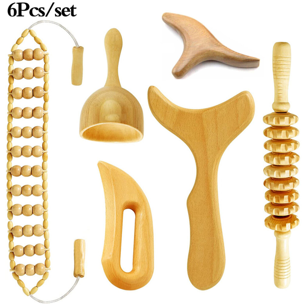Dechoicelife (A-6Pcs) Wood Therapy Massage Tools,Lymphatic Drainage Massager Maderoterapia Kit Colombiana For Body Shaping,Massage Kit Tools