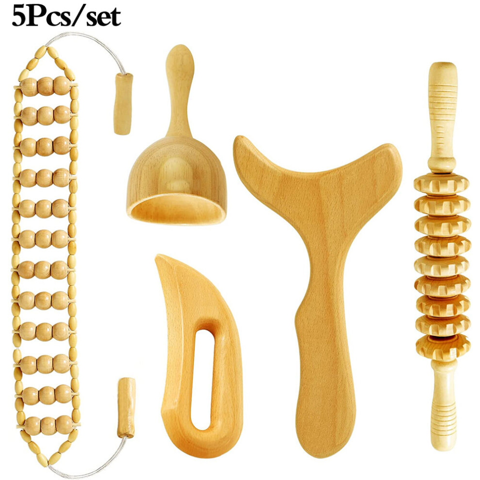 Dechoicelife (A-Auburn) Wood Therapy Massage Tools,Lymphatic Drainage Massager Maderoterapia Kit Colombiana For Body Shaping,Massage Kit Tools