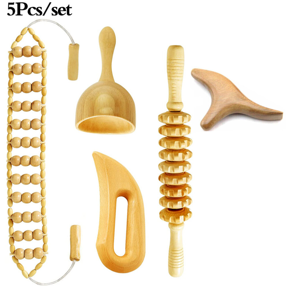 Dechoicelife (A-5Pcs) Wood Therapy Massage Tools,Lymphatic Drainage Massager Maderoterapia Kit Colombiana For Body Shaping,Massage Kit Tools