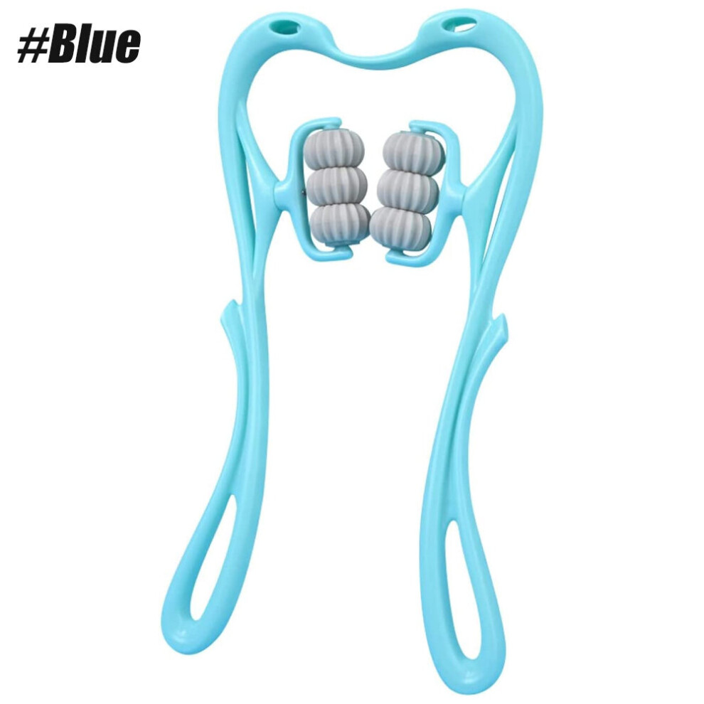 Dechoicelife Blue/Light (A-) Neck Massager, 6-Roller Cervical Spine Massager Handheld Self-Muscle Massage,Swan Shape, & Portable,Ergonomic Handle Design