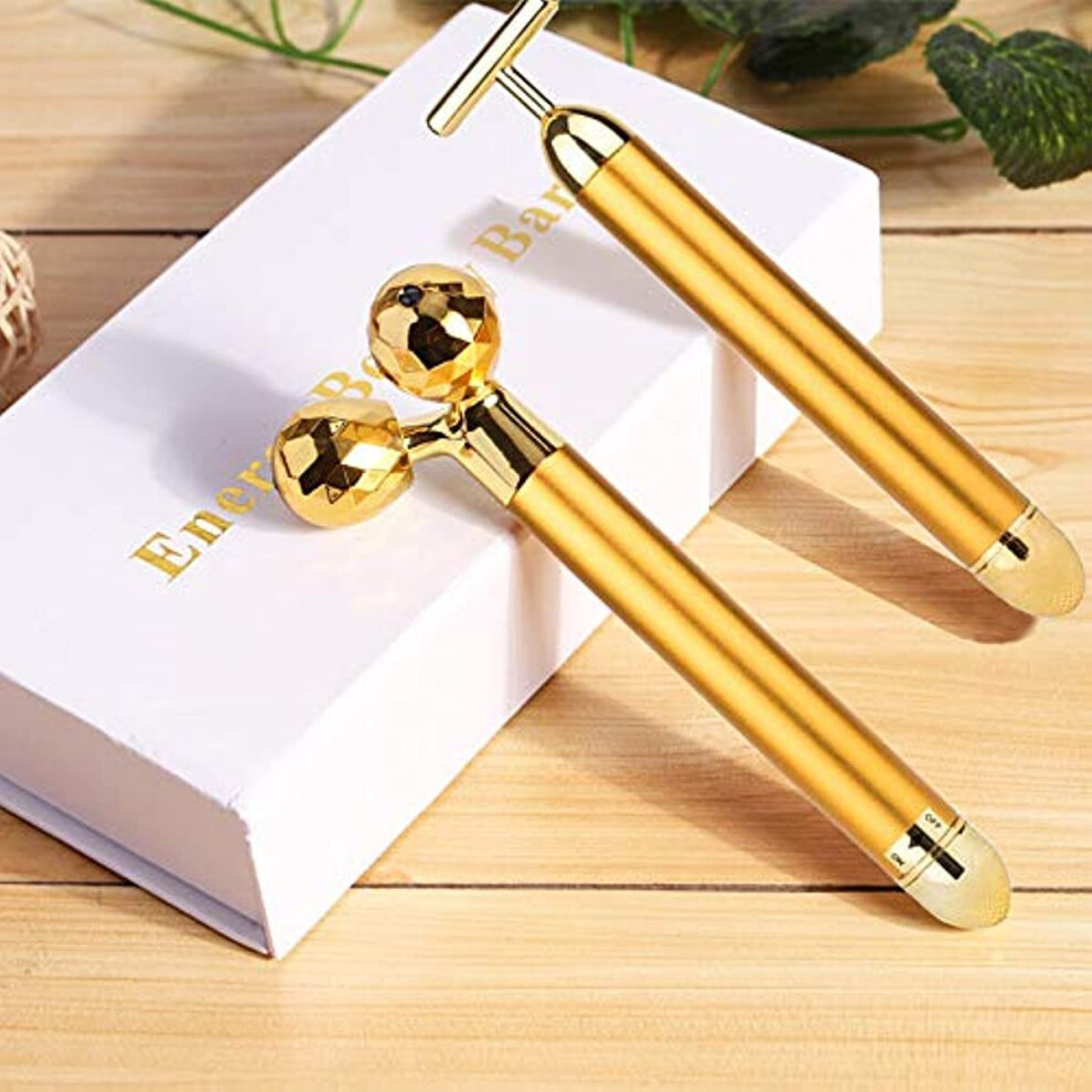 Dechoicelife (A-Golden 2 Pcs Set) Facial Massager T-Shape Electric Sign Face Massage Tools For Sensitive Skin Face Pull Tight Firming Lift Relieve Fatigue