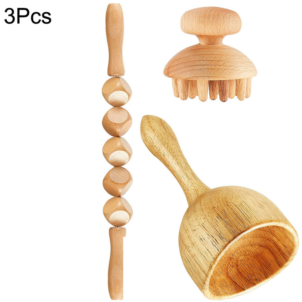 Dechoicelife (A-White) Wood Therapy Massage Tools,Lymphatic Drainage Massager Tool Set,Wood Massage Cup Massage Rollers Contouring Board,Body Sculpting