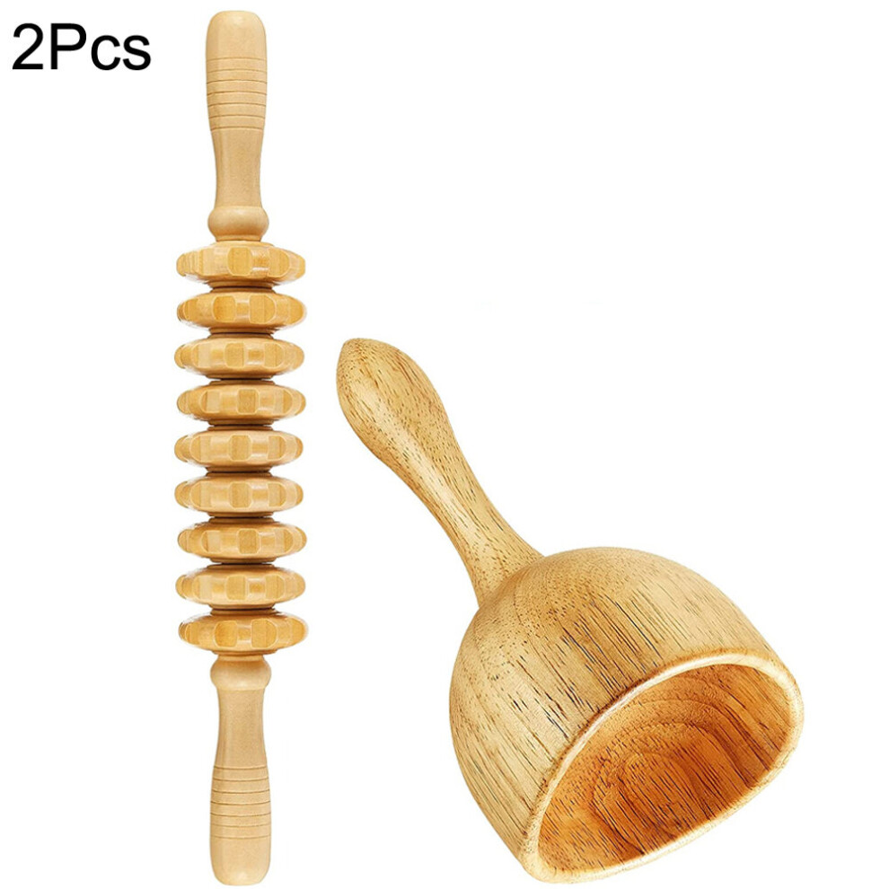 Dechoicelife (A-2Pcs) Wood Therapy Massage Tools,Lymphatic Drainage Massager Tool Set,Wood Massage Cup Massage Rollers Contouring Board,Body Sculpting