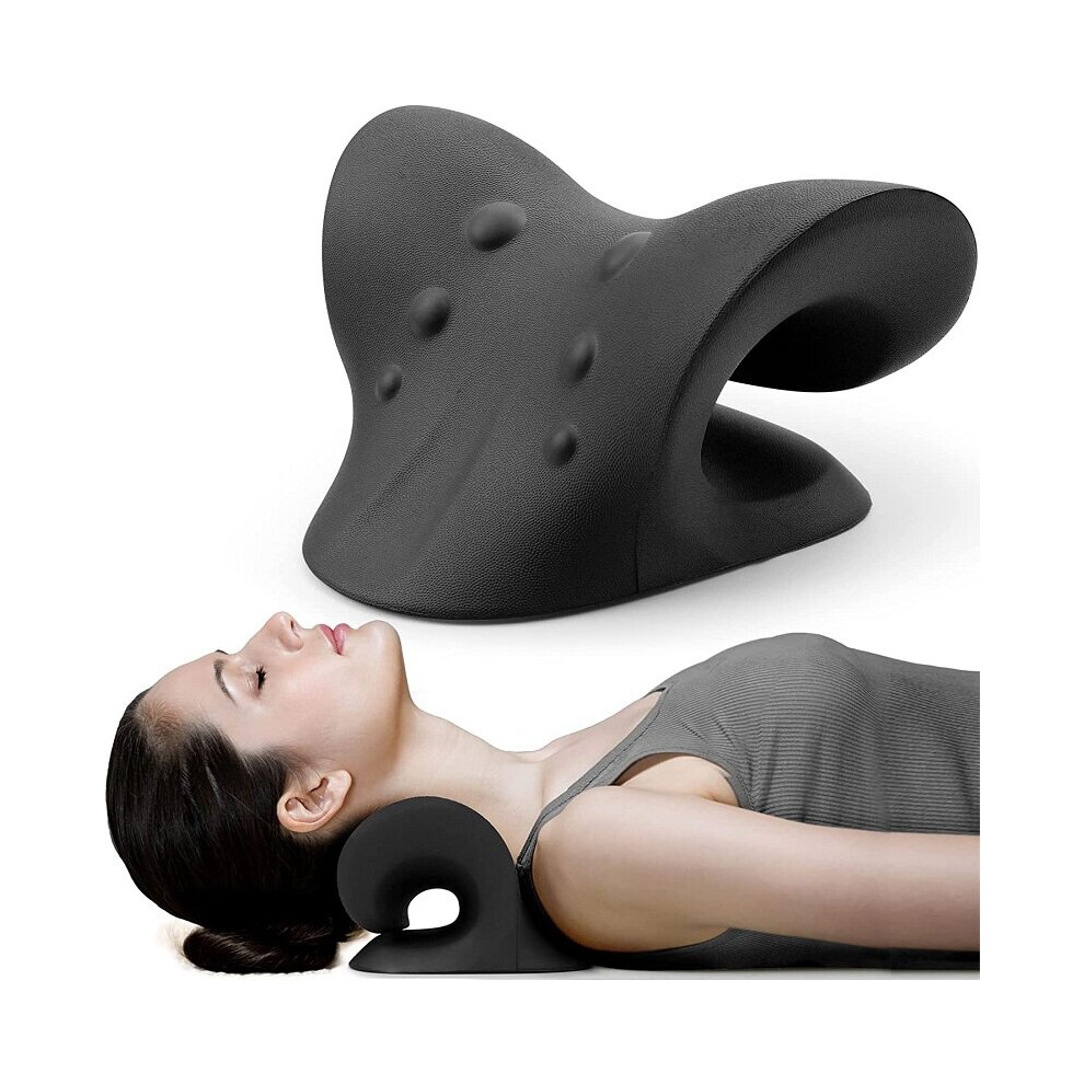 Dechoicelife Black (A-) Cervical Spine Stretch Gravity Muscle Relaxation Traction Chiropractic Pillow Shoulder Massage Relieve Pain Spine Correction