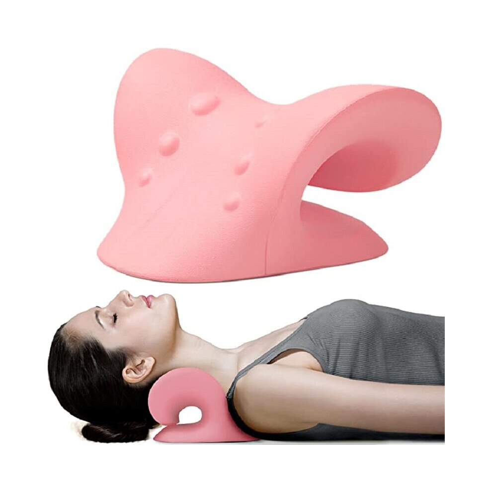 Dechoicelife Pink (A-) Cervical Spine Stretch Gravity Muscle Relaxation Traction Chiropractic Pillow Shoulder Massage Relieve Pain Spine Correction
