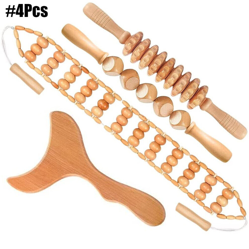 Dechoicelife (A-4Pcs) Wood Therapy Massage Tools Wooden Massager Body Shaping Massage Tool Set, Relieving Muscle Pain Body Contouring Anti-Cellulite