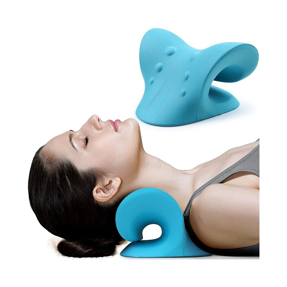 Dechoicelife Blue (A-) Cervical Spine Stretch Gravity Muscle Relaxation Traction Chiropractic Pillow Shoulder Massage Relieve Pain Spine Correction