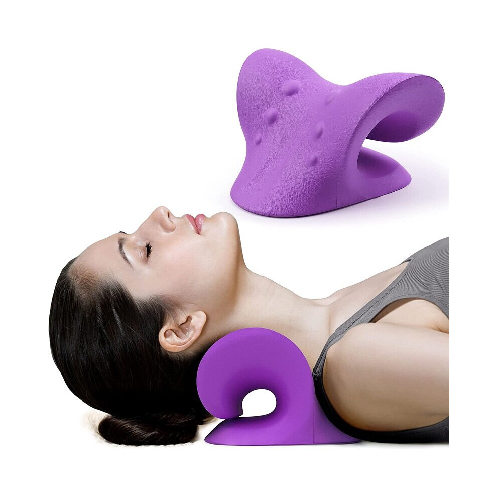 Dechoicelife Purple (A-) Cervical Spine Stretch Gravity Muscle Relaxation Traction Chiropractic Pillow Shoulder Massage Relieve Pain Spine Correction