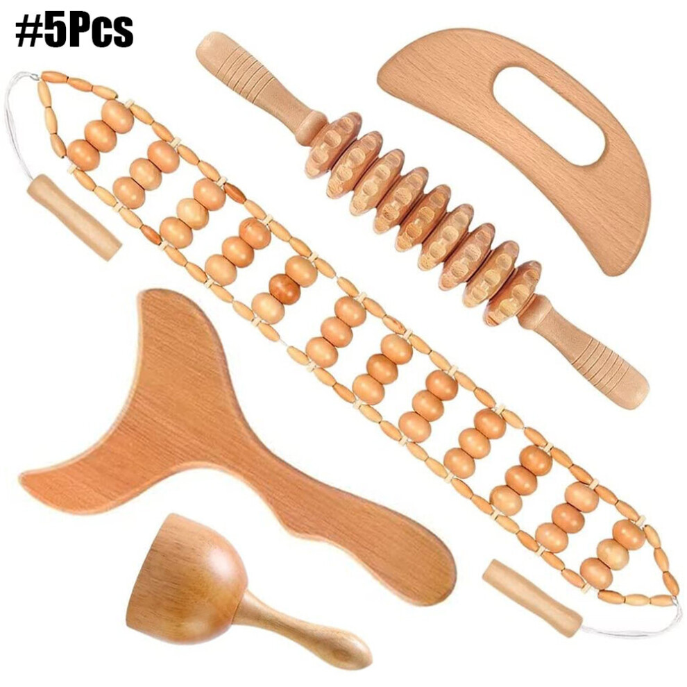 Dechoicelife (A-5Pcs) Wood Therapy Massage Tools Wooden Massager Body Shaping Massage Tool Set, Relieving Muscle Pain Body Contouring Anti-Cellulite
