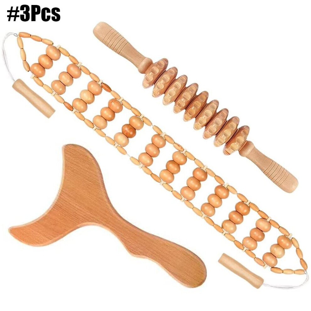 Dechoicelife (A-3Pcs) Wood Therapy Massage Tools Wooden Massager Body Shaping Massage Tool Set, Relieving Muscle Pain Body Contouring Anti-Cellulite