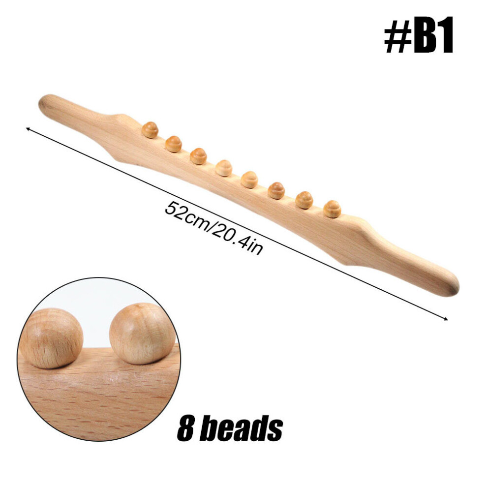 Dechoicelife (A-B1) Wooden Gua Sha Massage Stick With Jade Stone Beads Neck Shoulder Back Body Scraping Massager Anti-Cellulite Lymphatic Drainage
