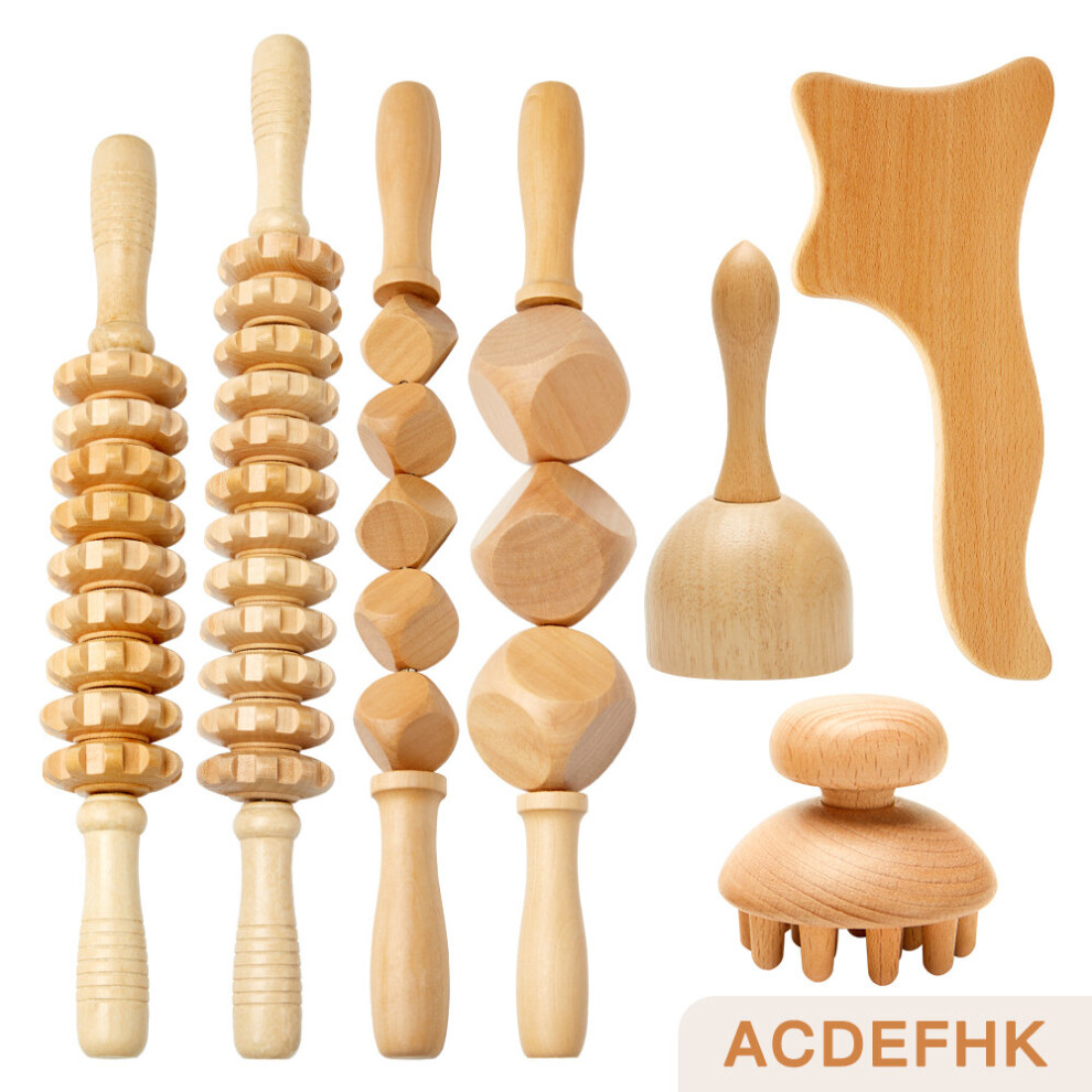 Dechoicelife (A-7Pcs Set A) Wood Therapy Massage Set Maderoterapia Massager Roller Anti Cellulite Slimming Gua Sha Massager For Body Back Foot Masajeador
