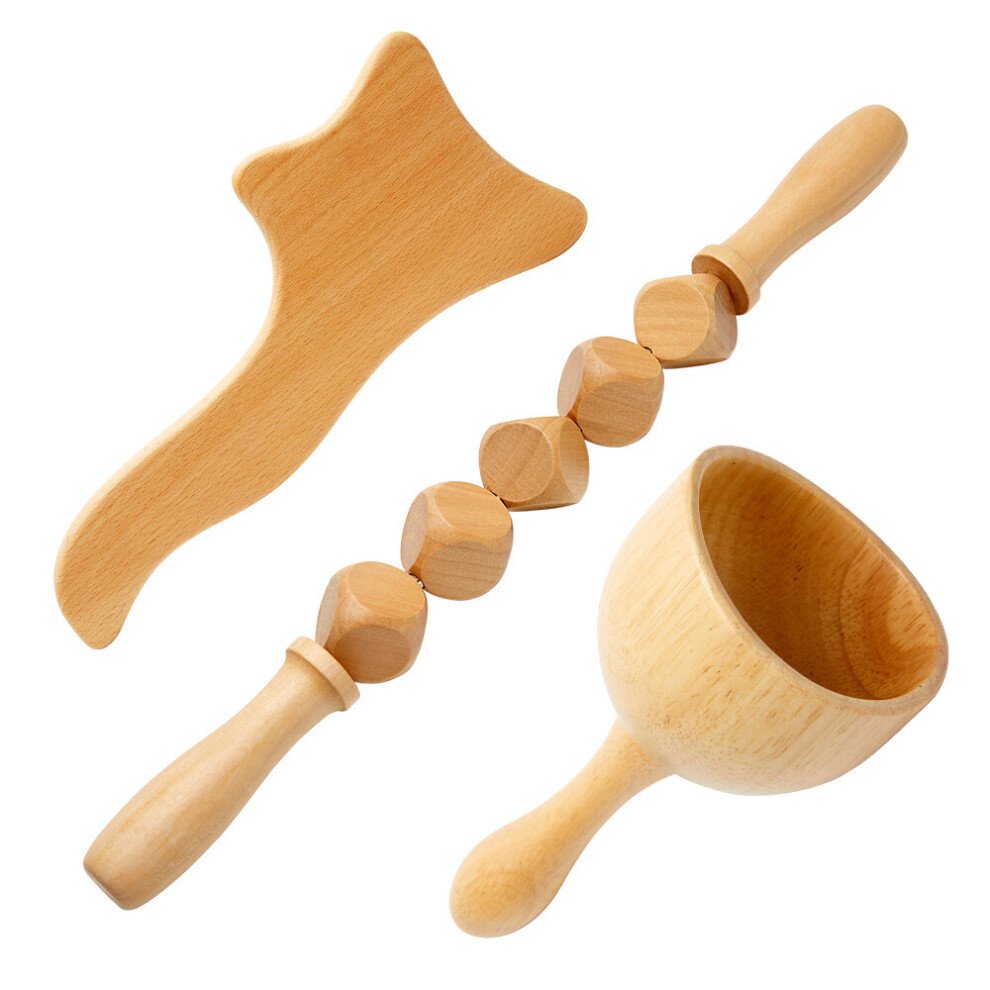 Dechoicelife (A-3Pcs Set A) Wood Therapy Massage Set Maderoterapia Massager Roller Anti Cellulite Slimming Gua Sha Massager For Body Back Foot Masajeador