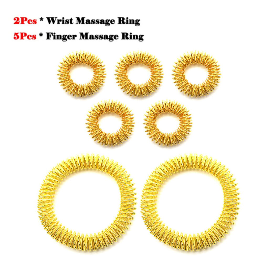 Dechoicelife Gold (A-) Tcare 5Pcs Acupressure Massage Rings + 2Pcs Wrist Massage Rings, Chinese Medicine Pain Therapy Finger Circulation Massage Ring