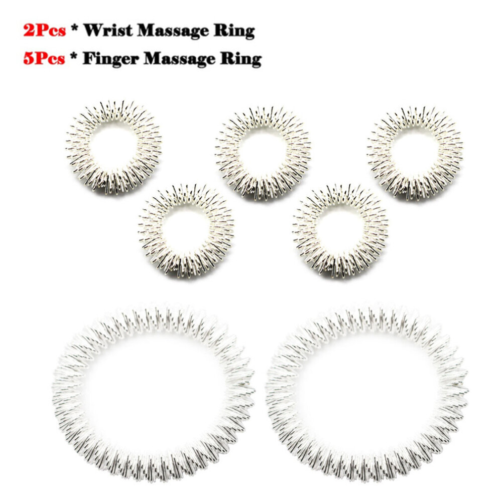 Dechoicelife Silver (A-) Tcare 5Pcs Acupressure Massage Rings + 2Pcs Wrist Massage Rings, Chinese Medicine Pain Therapy Finger Circulation Massage Ring