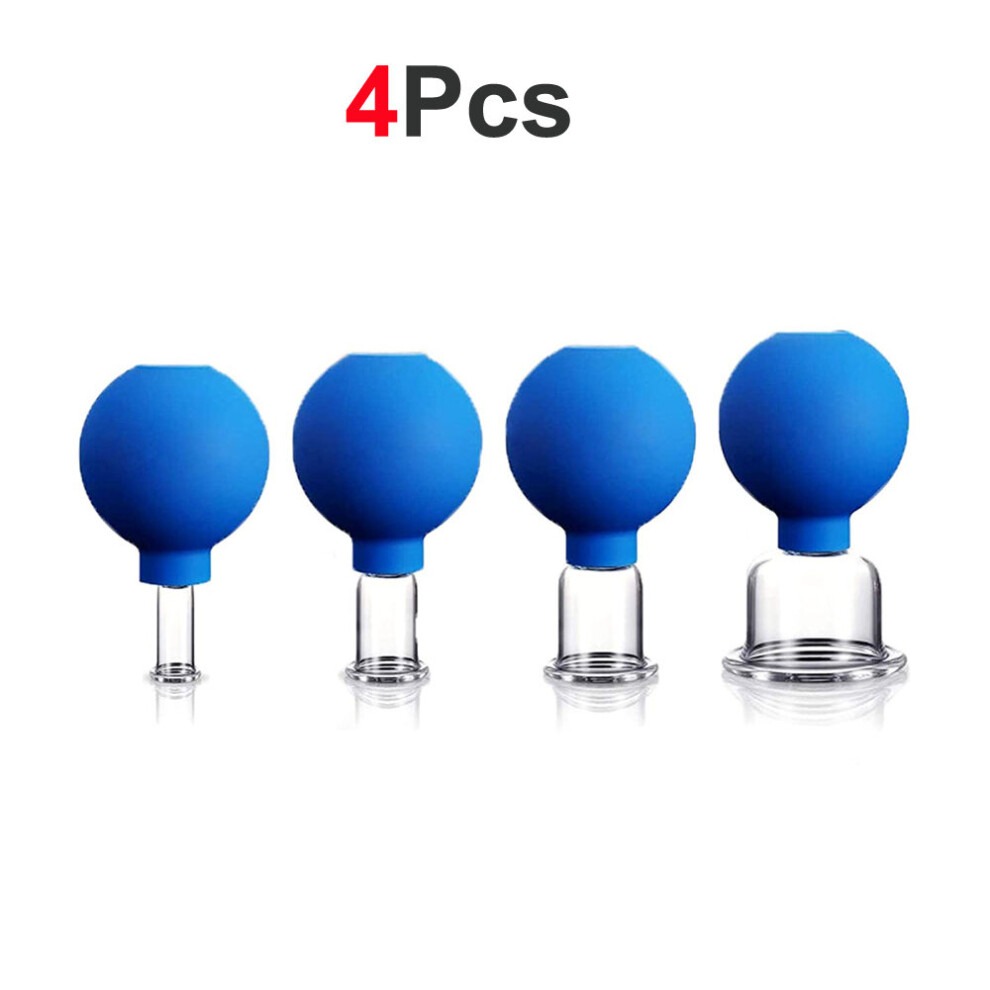 Dechoicelife Blue (A-) 4 Size Facial Cupping Therapy Set Glass,Eye Vacuum Massage Anti Cellulite Cup,Silicone Cupping Massage Therapy,For Body Massager