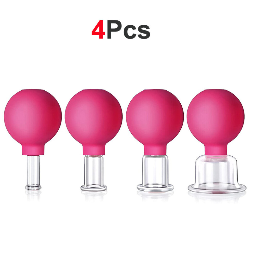 Dechoicelife Red (A-) 4 Size Facial Cupping Therapy Set Glass,Eye Vacuum Massage Anti Cellulite Cup,Silicone Cupping Massage Therapy,For Body Massager