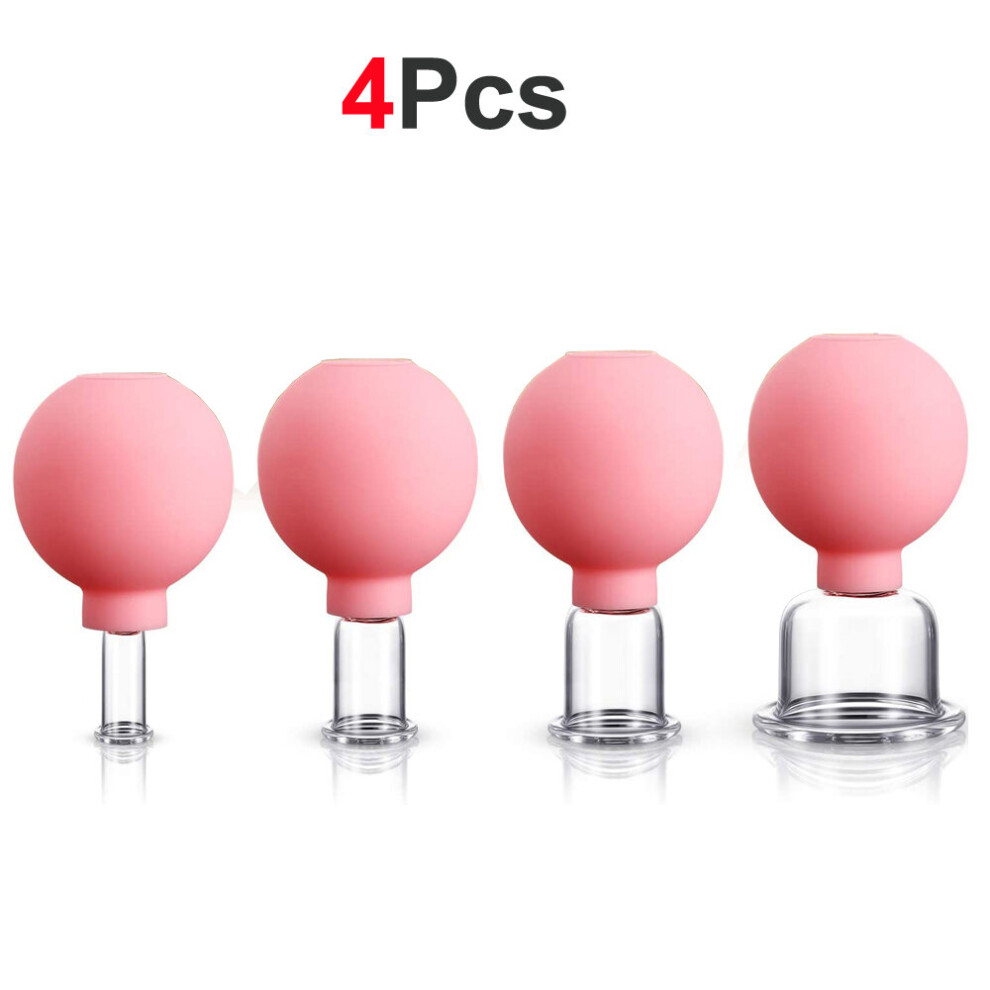 Dechoicelife Pink (A-) 4 Size Facial Cupping Therapy Set Glass,Eye Vacuum Massage Anti Cellulite Cup,Silicone Cupping Massage Therapy,For Body Massager