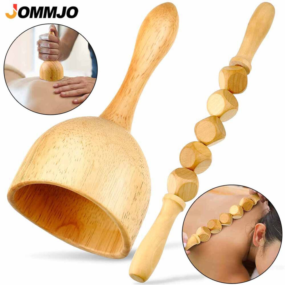 Dechoicelife 2Pcs Wood Massage Tool Set Includes Wood Massage Cup Tool & Wood Massage Tools For Cellulite,Scraping,Promote Blood Circulation