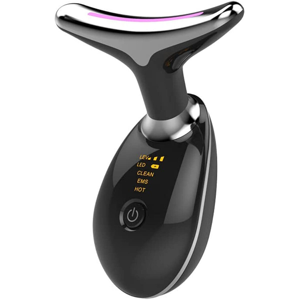 Dechoicelife Black (A- With Box) Neck Face Ems Thermal Neck Lifting And Tighten Massager Electric Microcurrent Wrinkle Remover Led Photon Face Beauty Device