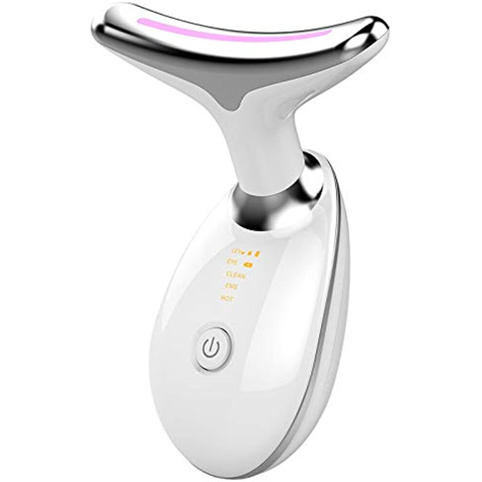 (a-White with box) Neck Face EMS Thermal Neck Lifting and Tighten Massager Electric Microcurrent Wrinkle Remover LED Photon Face Beauty Device