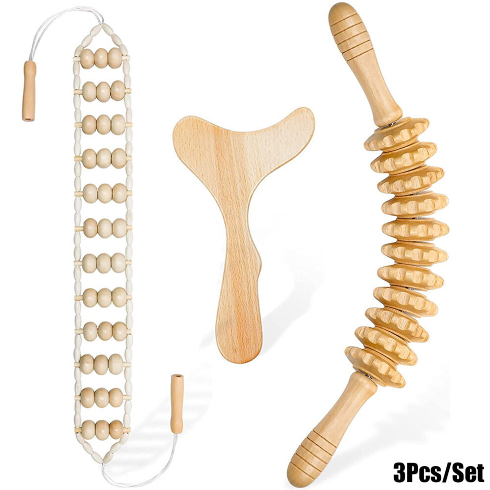Dechoicelife (A-Red) Wood Therapy Massage Set Maderoterapia Massager Roller Anti Cellulite Slimming Gua Sha Massager For Body Back Massage Relax