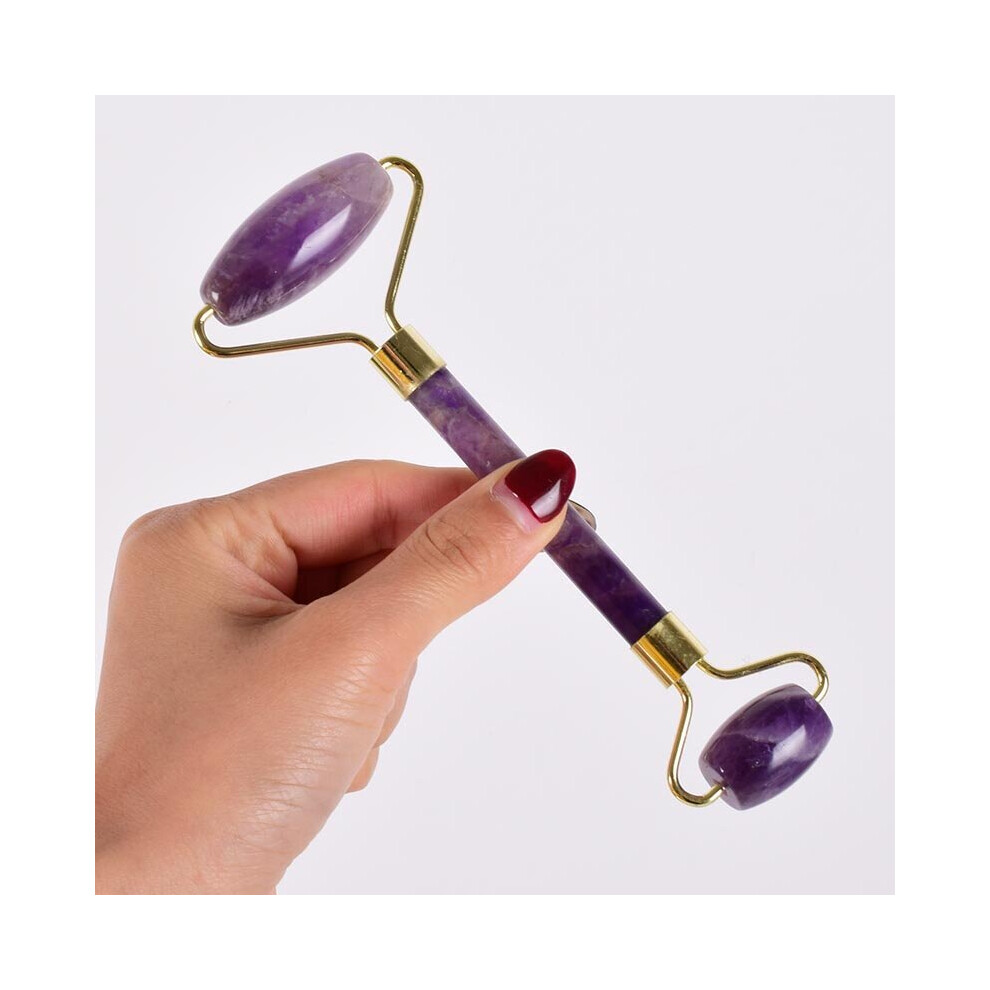 Dechoicelife (A-Auburn) Amethyst Face Roller Gua Sha Tool Set Facial Neck Massage Natural Stone Jade Roller Slimming Anti Wrinkle Cellulite Beauty