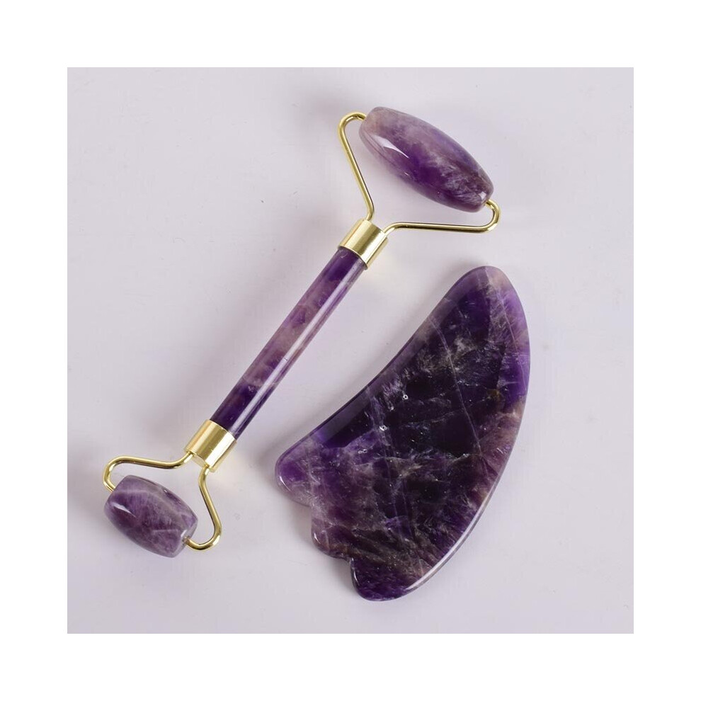 Dechoicelife Orange (A-) Amethyst Face Roller Gua Sha Tool Set Facial Neck Massage Natural Stone Jade Roller Slimming Anti Wrinkle Cellulite Beauty