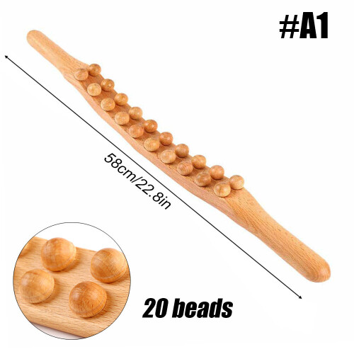 Wooden Gua Sha Massage Stick Legs Back Neck Massager with Wood Bead