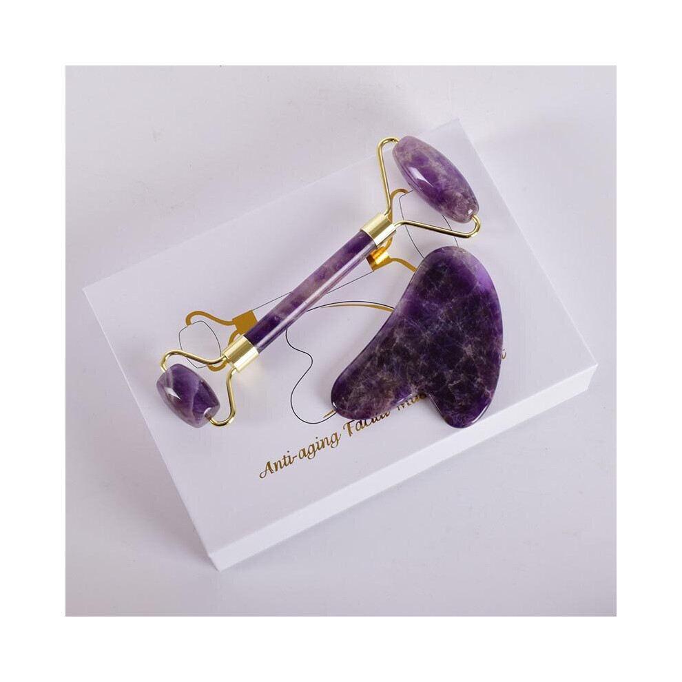 Dechoicelife Red (A-) Amethyst Face Roller Gua Sha Tool Set Facial Neck Massage Natural Stone Jade Roller Slimming Anti Wrinkle Cellulite Beauty