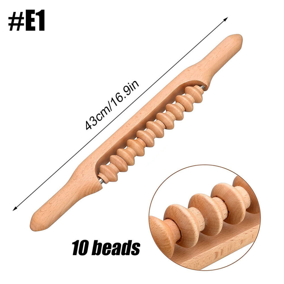 Dechoicelife (A-E1) Wooden Guasha Massage Stick With Wood Bead Trigger Point Scraping Massage Tool For Lymphatic Drainage Muscle Soft Tissue Release