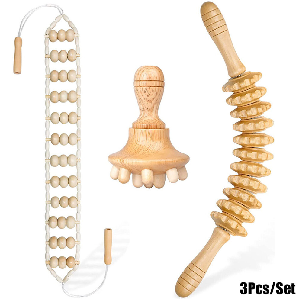 Dechoicelife (A-3Pcs) Wood Therapy Massage Set Maderoterapia Massager Roller Anti Cellulite Slimming Gua Sha Massager For Body Back Massage Relax