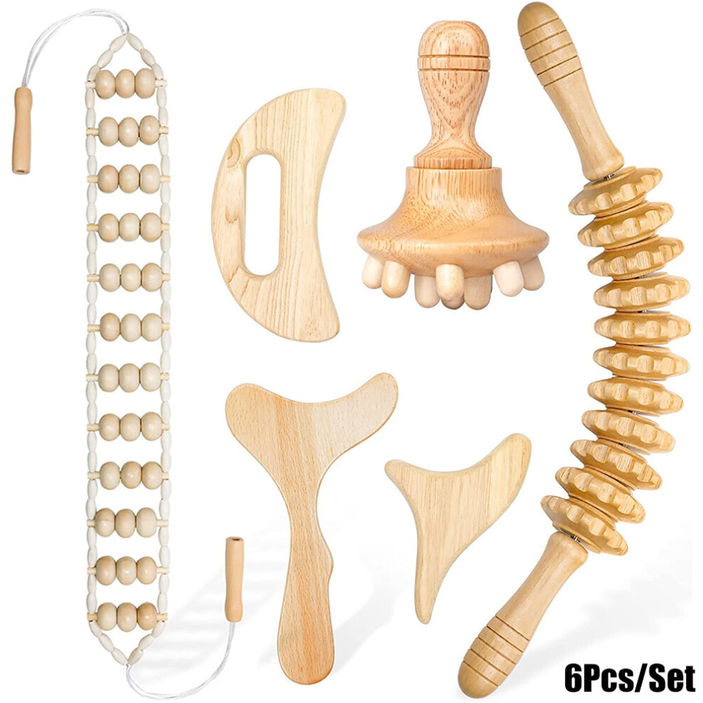 Dechoicelife (A-6Pcs) Wood Therapy Massage Set Maderoterapia Massager Roller Anti Cellulite Slimming Gua Sha Massager For Body Back Massage Relax