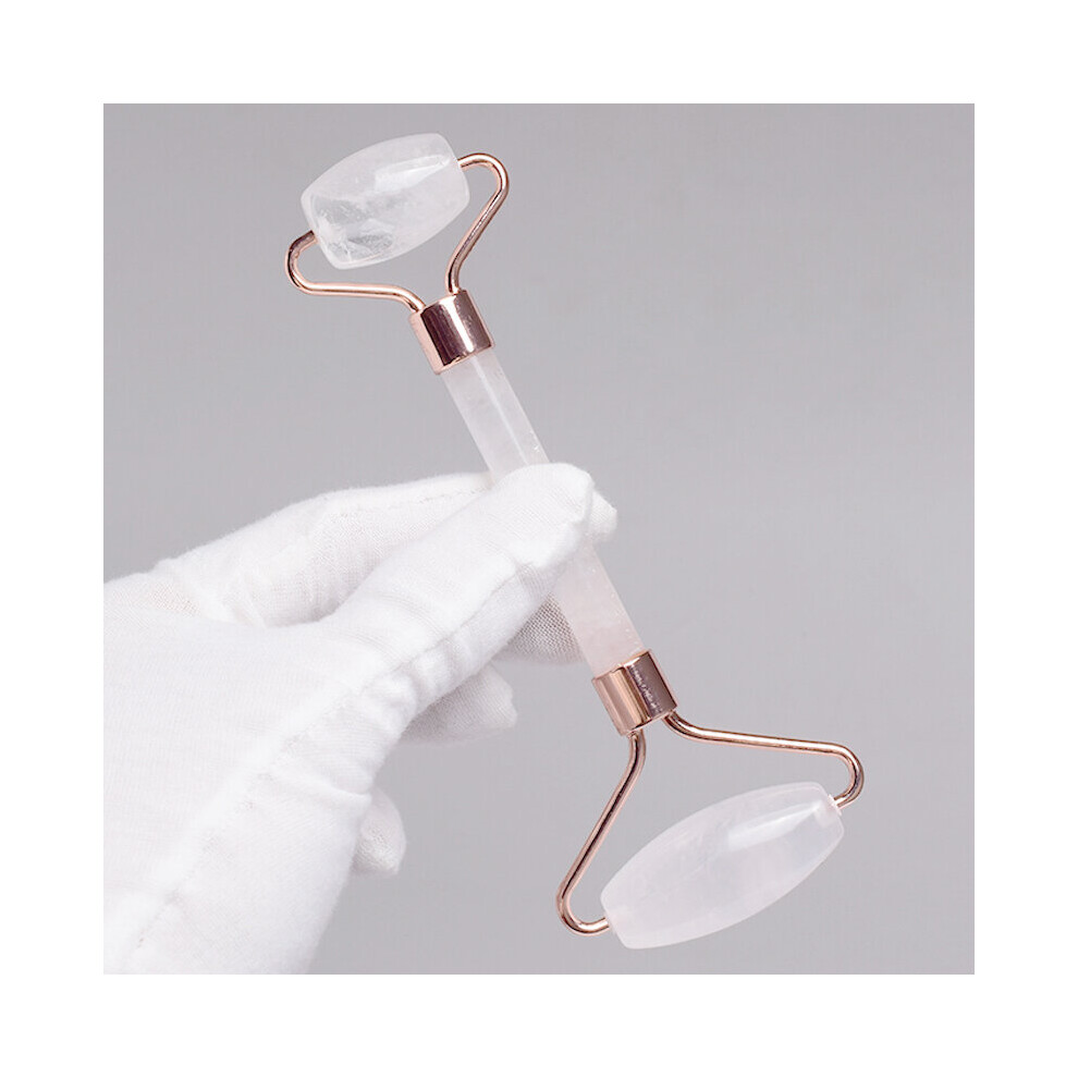 Dechoicelife (A-Rock Quartz) Rose Gold Metal Jade Face Roller Double Head Natural Quartz Stone Crystal Facial Massager Slimming Anti Wrinkle Cellulite Tool