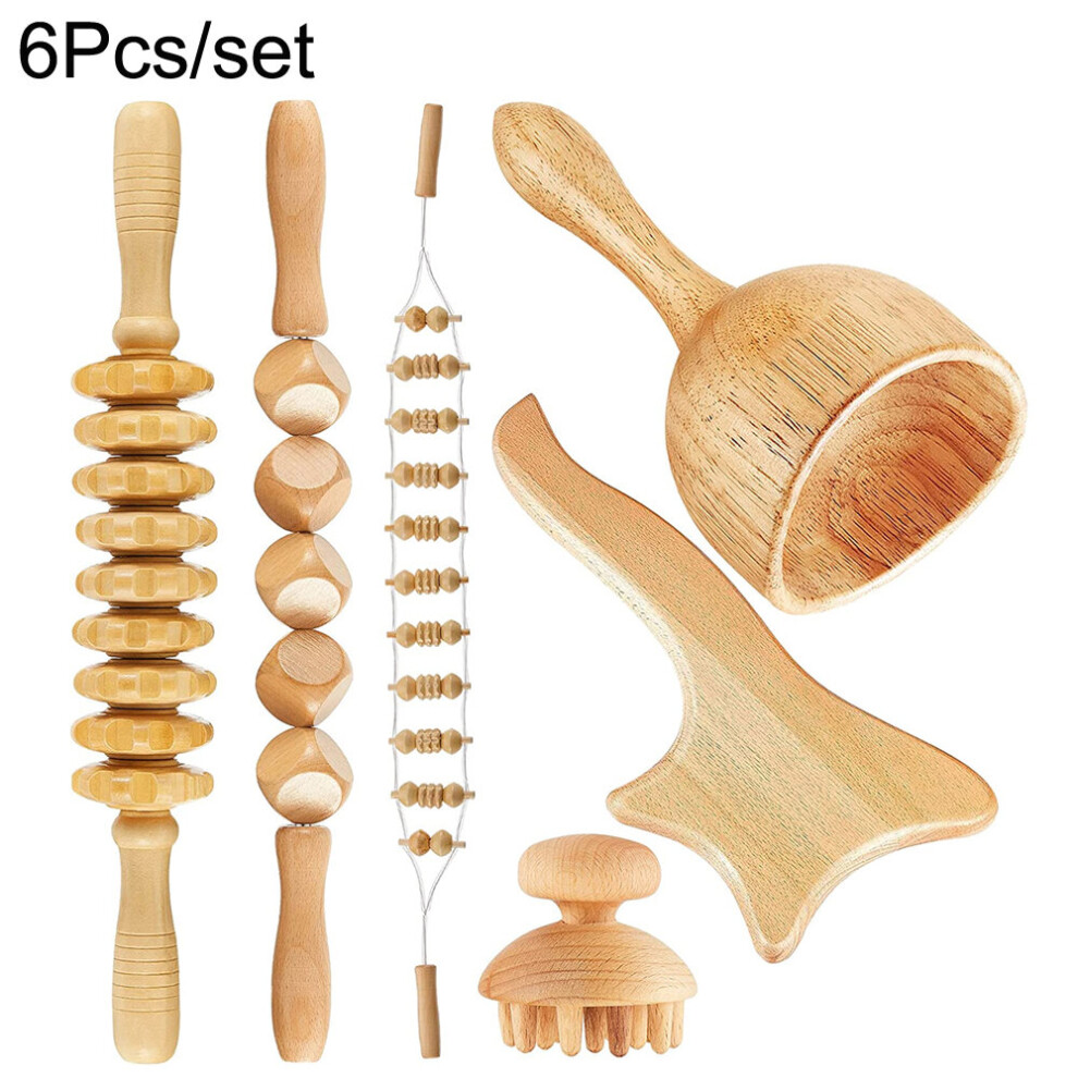 Dechoicelife (A-6Pcs) Wood Therapy Massage Tools Maderoterapia Kit Wood Massager Roller,Gua Sha Roller Manual Wooden Massage For Release Cellulite