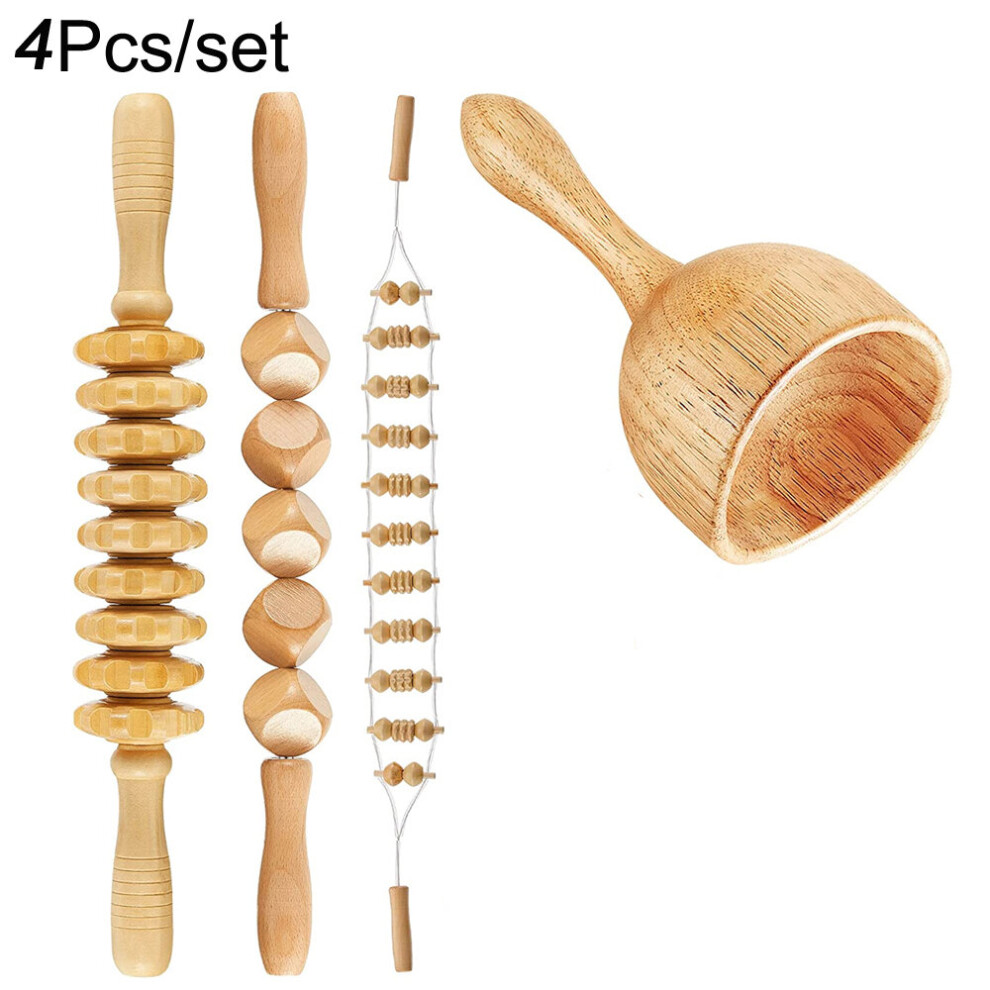 Dechoicelife (A-4Pcs) Wood Therapy Massage Tools Maderoterapia Kit Wood Massager Roller,Gua Sha Roller Manual Wooden Massage For Release Cellulite