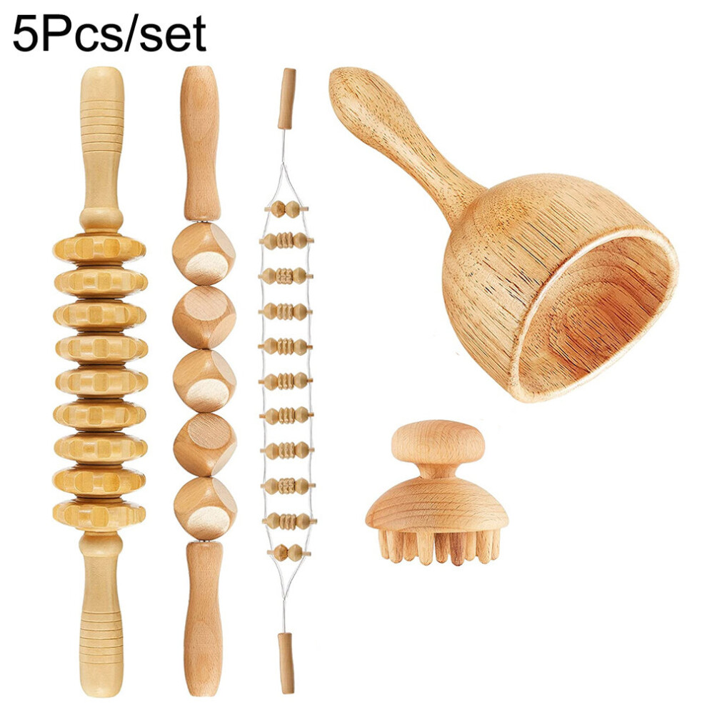 Dechoicelife (A-Auburn) Wood Therapy Massage Tools Maderoterapia Kit Wood Massager Roller,Gua Sha Roller Manual Wooden Massage For Release Cellulite