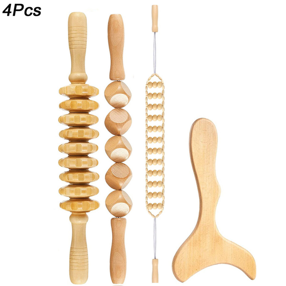 Dechoicelife (A-4Pcs) Wood Therapy Massage Tools Lymphatic Drainage Massager Wooden Massager Body Sculpting Tools For Maderoterapia Colombiana