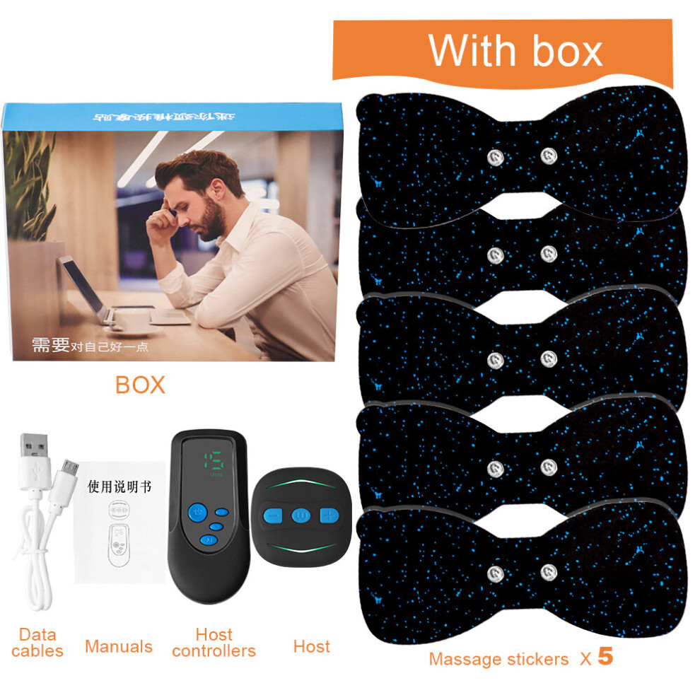 Dechoicelife (A-Blue With Box 5P) Smart Electric Neck Massager Patch Ems Neck Remote Control Cervical Pulse Muscle Stimulator Acupuncture Relief Pain Massage
