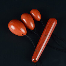 (a-Eggs-Wand) Red Jasper Yoni Egg Set Massage Wand Natural Gemstone Women Kegel Exerciser Drilled Jade Eggs Crystal Sphere