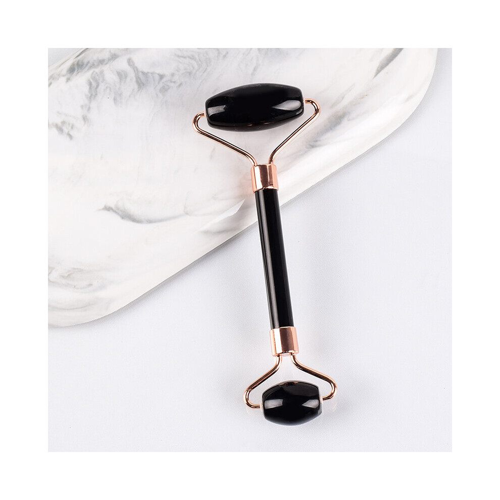 Dechoicelife (A-Obsidian) Wholesale Facial Massage Roller With Silicone Caps Keep Mute Natural Stone Jade Tool Crystal Slimming Anti Wrinkle Cellulite