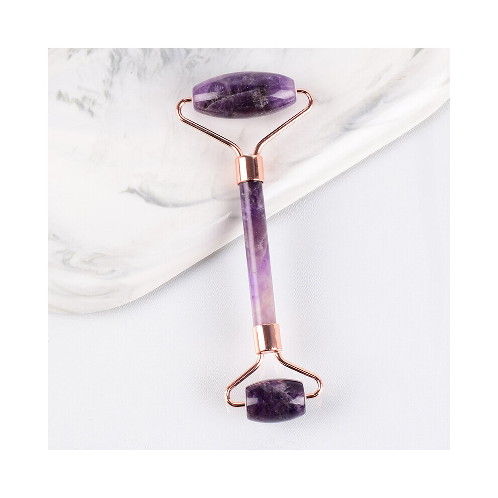 Dechoicelife (A-Amethyst) Wholesale Facial Massage Roller With Silicone Caps Keep Mute Natural Stone Jade Tool Crystal Slimming Anti Wrinkle Cellulite