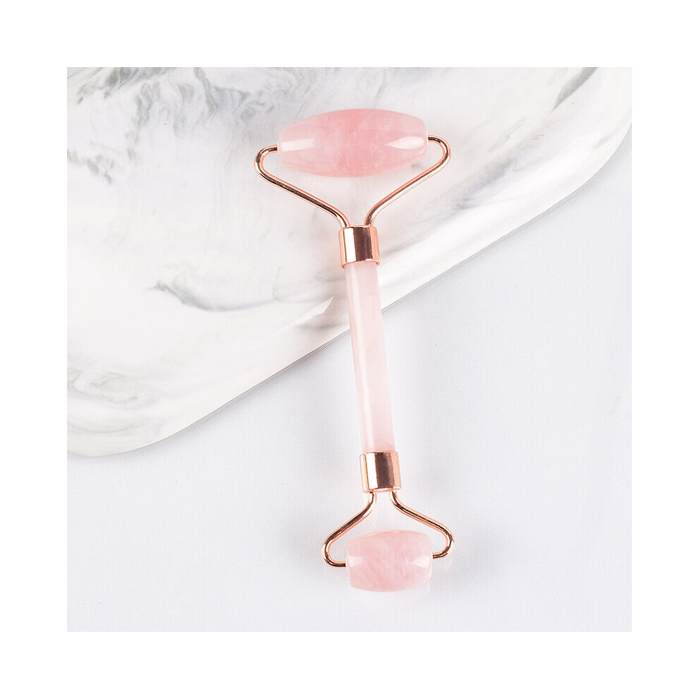 Dechoicelife (A-Rose Quartz) Wholesale Facial Massage Roller With Silicone Caps Keep Mute Natural Stone Jade Tool Crystal Slimming Anti Wrinkle Cellulite