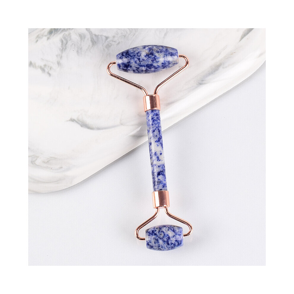 Dechoicelife (A-Sodalite) Wholesale Facial Massage Roller With Silicone Caps Keep Mute Natural Stone Jade Tool Crystal Slimming Anti Wrinkle Cellulite