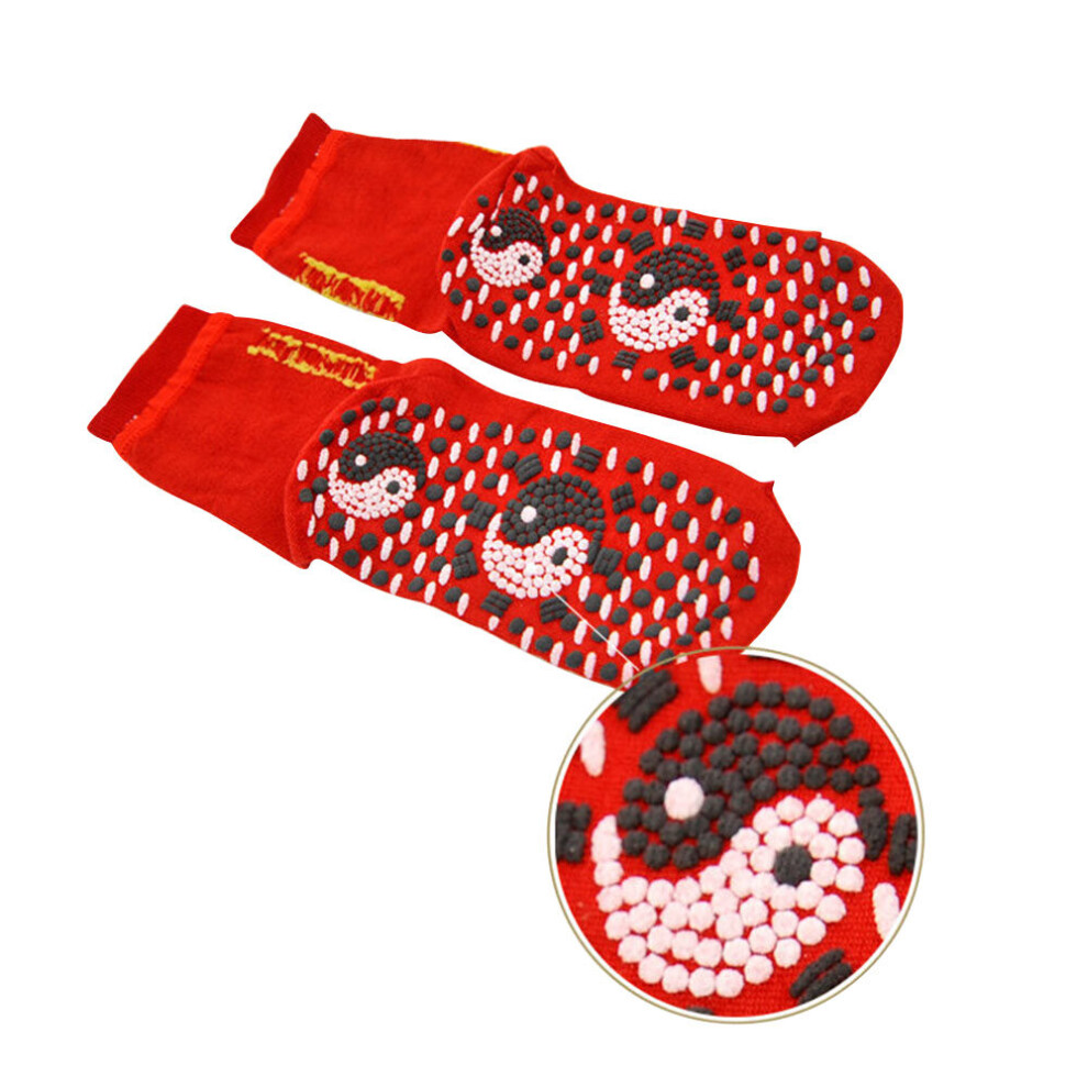 Dechoicelife Red (A-) 2Pcs Self-Heating Magnetic Socks Therapy Comfortable Health Care Socks Tourmaline Breathable Massager Winter Warm Foot Care Sock